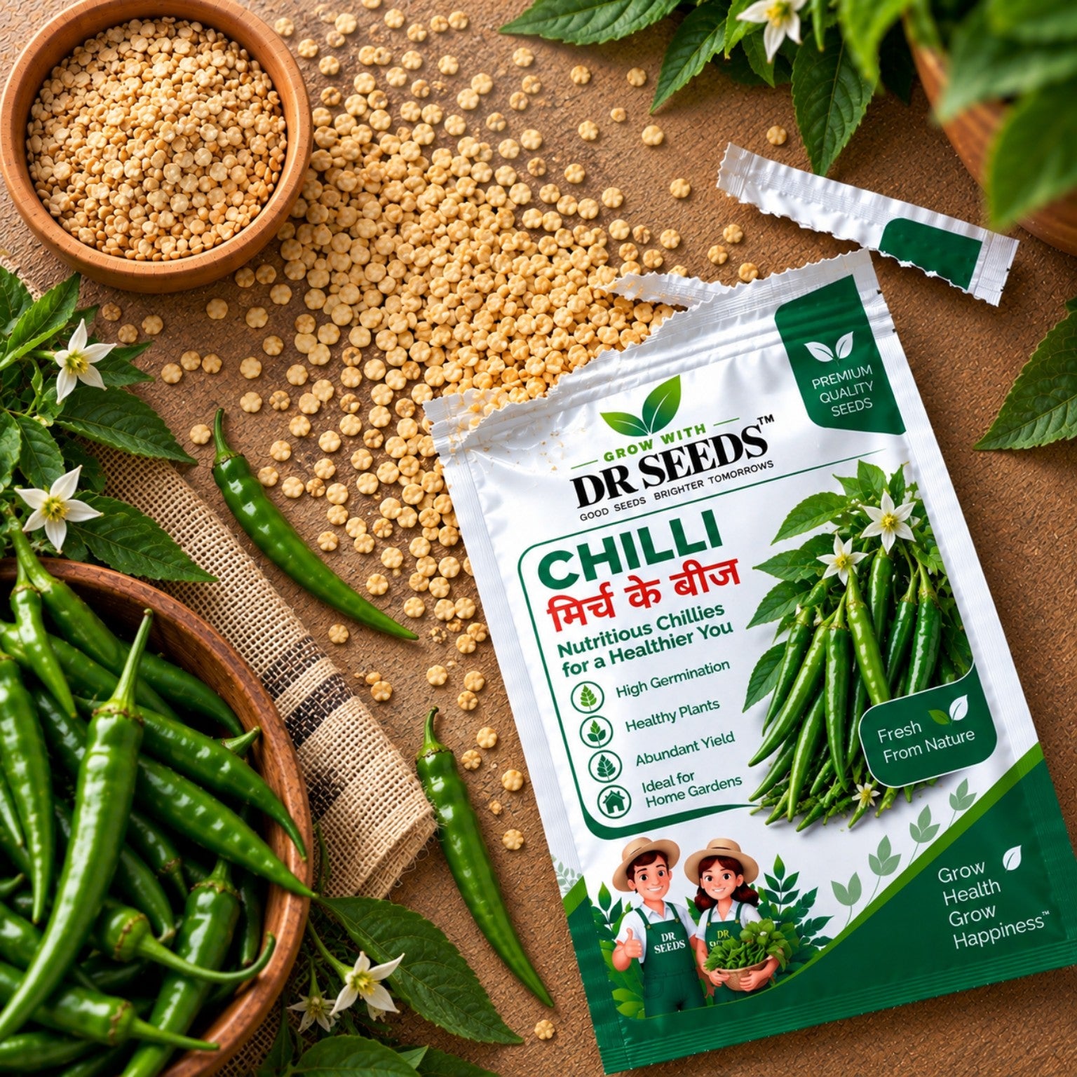 DR Seeds Chilli Seeds flat lay